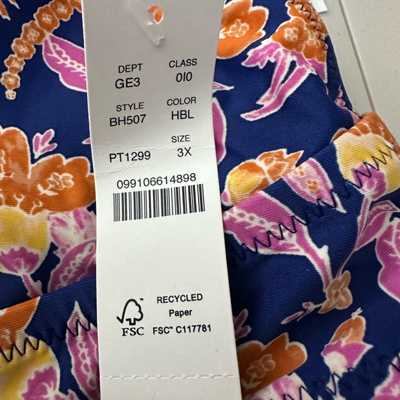 J.Crew Plunge Bikini Top Painted Block Print Plus Size 3X Blue and Navy Floral - Picture 4 of 9